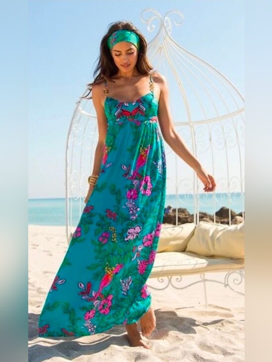 Lilly Pulitzer Dresses & Skirts - Lilly Pulitzer Joanna Maxi Dress Turquoise "Shake Your Tail Feathers" Womens 2